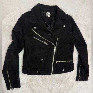 H&M Black Suede Jacket with Silver Zippers